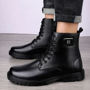 Men’s Leather Height Increasing Martin Boots – Up to 8cm Hidden Lift, British-Style Lace-Up Ankle Boots alternate view